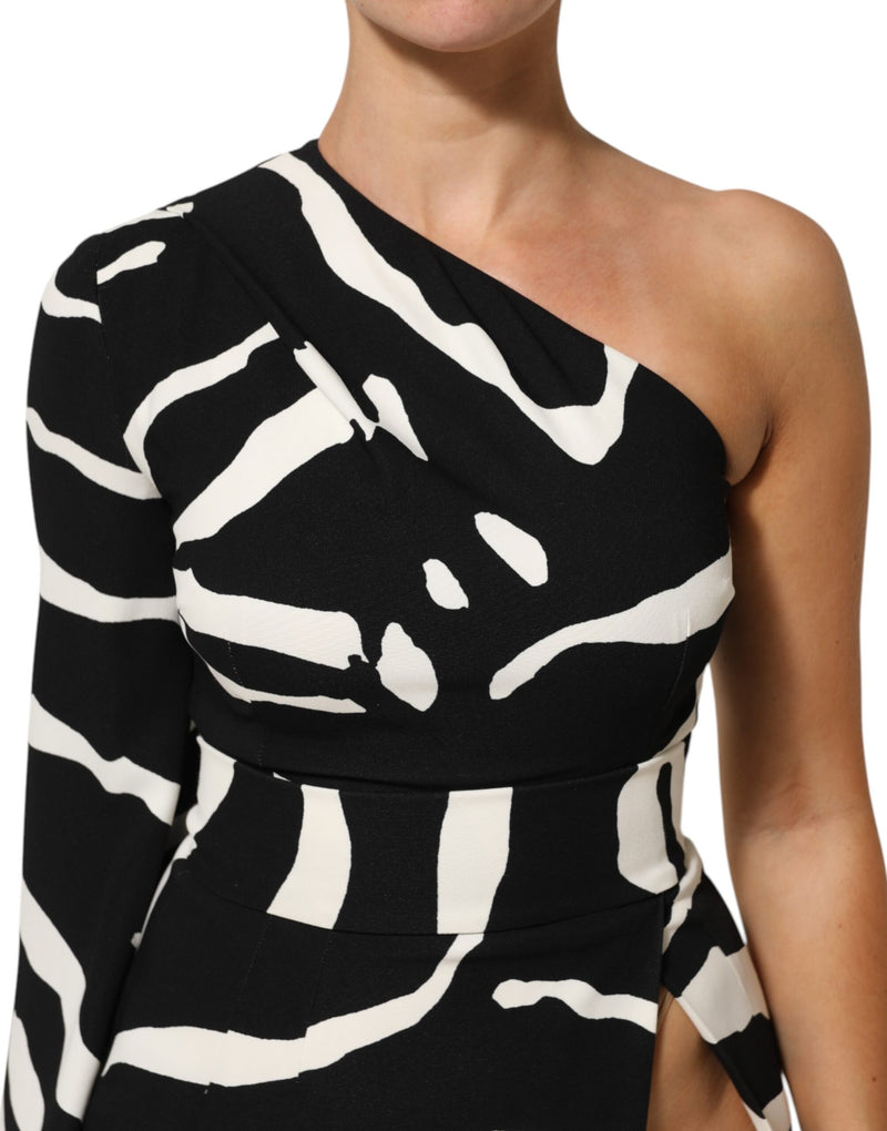 Robe Mini One Épaule Haute Fente Noir et Blanc Dolce & Gabbana