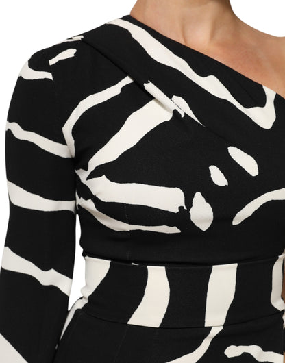 Dolce &amp; Gabbana zwarte en witte minirok met hoge split en één schouderband