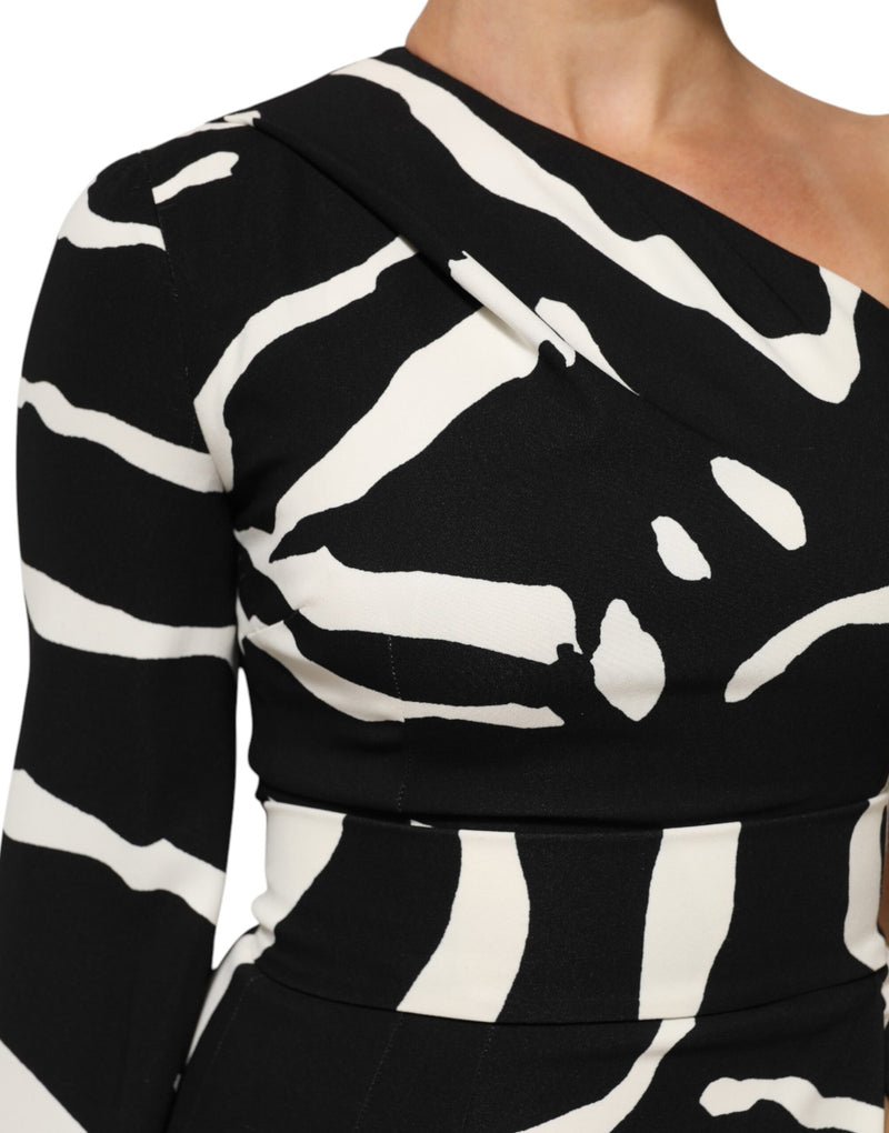 Robe Mini One Épaule Haute Fente Noir et Blanc Dolce & Gabbana