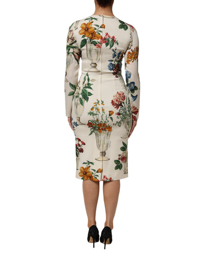 Dolce &amp; Gabbana witte bloemenvaas-geprinten zijden midi-jurk