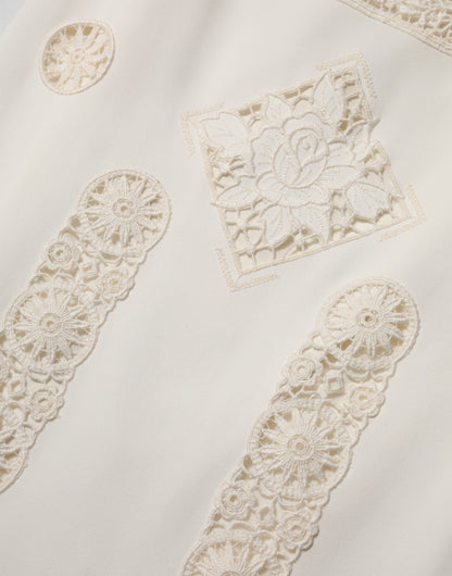 Dolce &amp; Gabbana Witte, bloemrijke kant, mouwloze midi-jurk