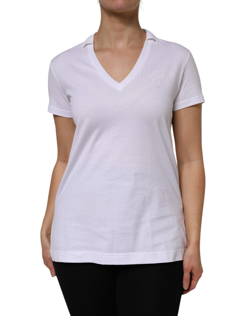 Dolce & Gabbana White Cotton Short Sleeve V-Neck T-Shirt