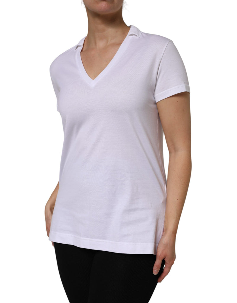 Dolce & Gabbana White Cotton Short Sleeve V-Neck T-Shirt
