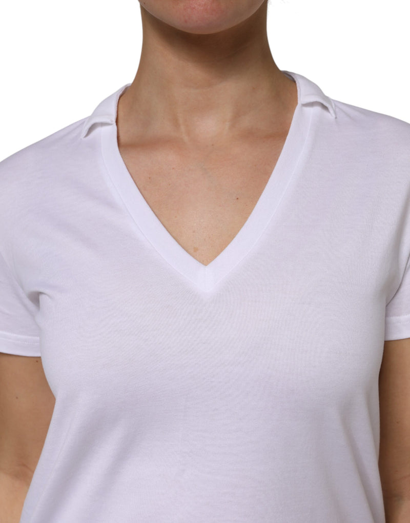 Dolce & Gabbana White Cotton Short Sleeve V-Neck T-Shirt