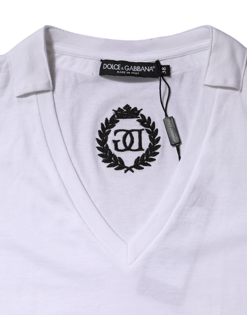 Dolce & Gabbana White Cotton Short Sleeve V-Neck T-Shirt
