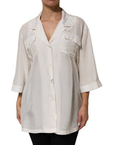 Dolce & Gabbana Off White Silk Button Down Polo Shirt
