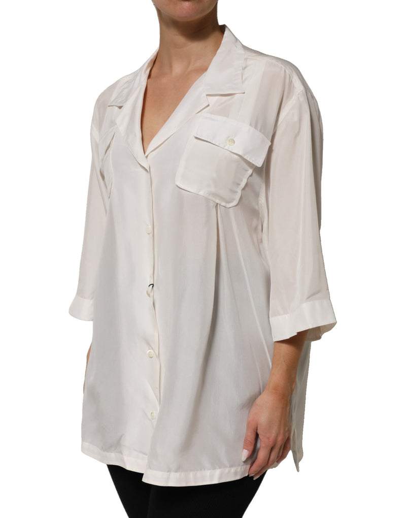 Dolce & Gabbana Off White Silk Button Down Polo Shirt