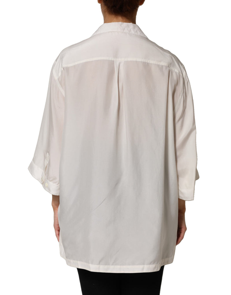 Dolce & Gabbana Off White Silk Button Down Polo Shirt