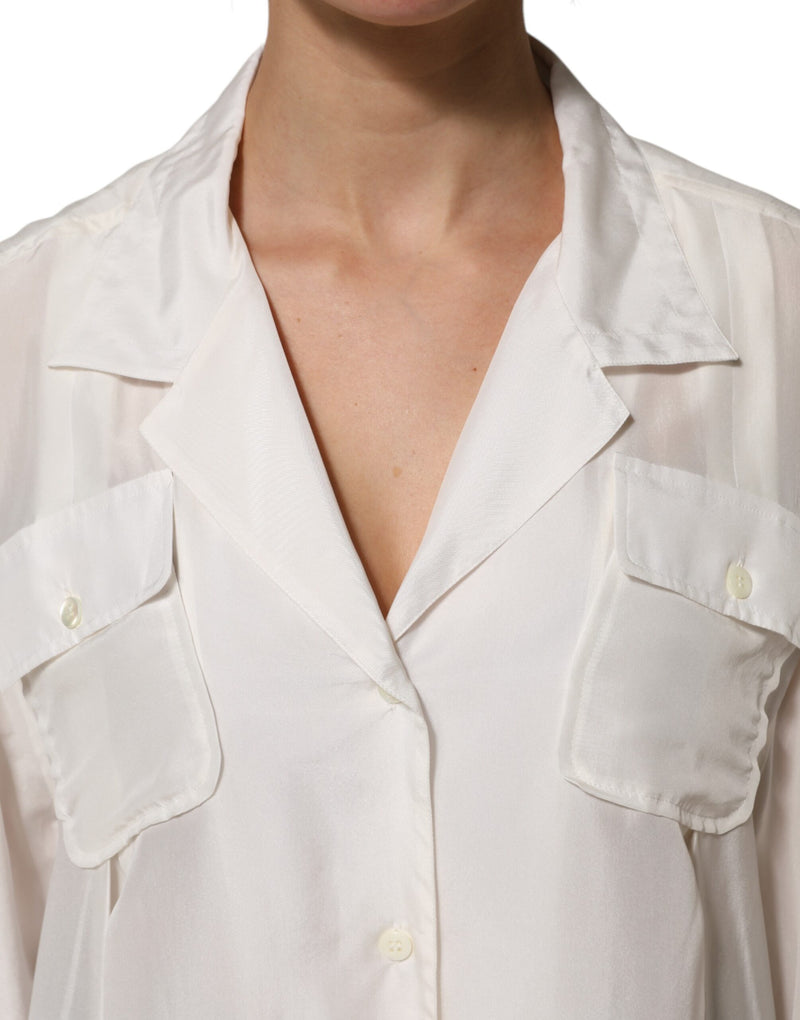 Dolce & Gabbana Off White Silk Button Down Polo Shirt