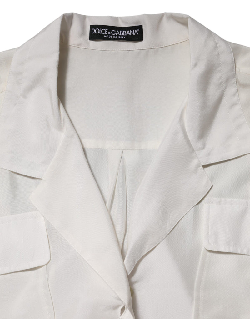 Dolce & Gabbana Off White Silk Button Down Polo Shirt