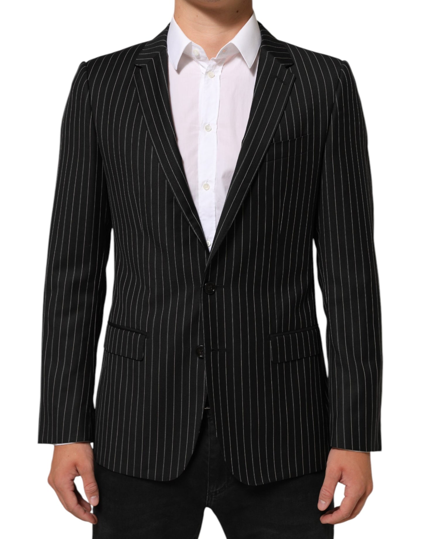 Dolce &amp; Gabbana Blazer de costume rayé noir MARTINI à 1 bouton