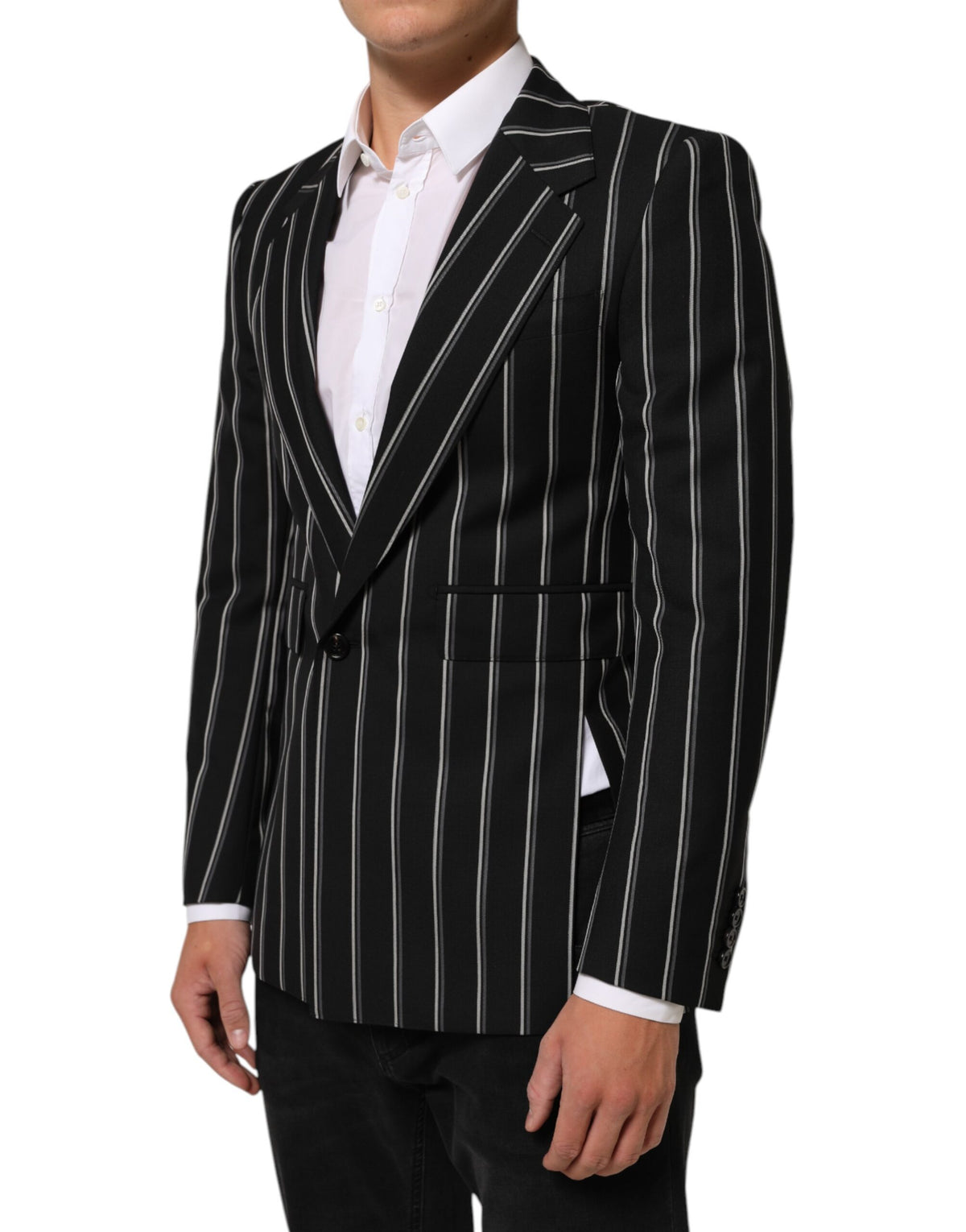 Blazer Dolce &amp; Gabbana rayé noir, modèle SICILIA, à un bouton.