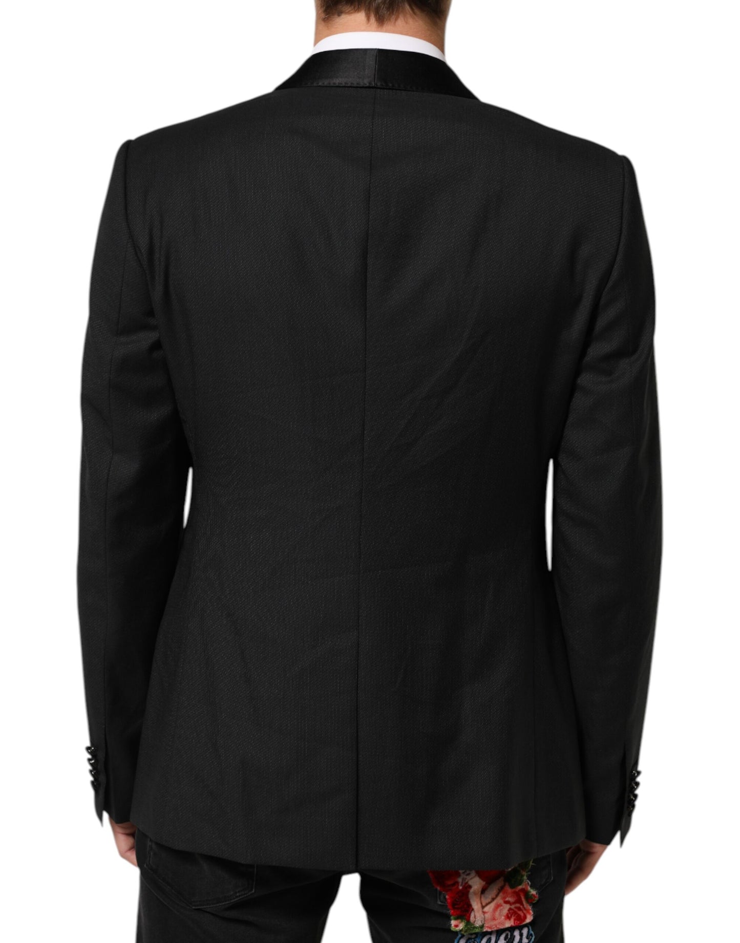Dolce &amp; Gabbana Zwarte Wollen GOUDEN 1 Knoops Pak Blazer