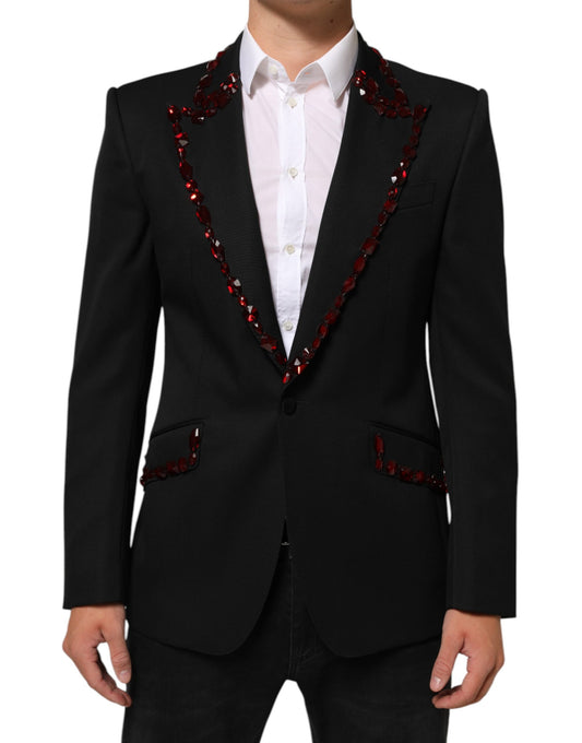 Dolce &amp; Gabbana Blazer noir SICILIA pour homme, orné de cristaux