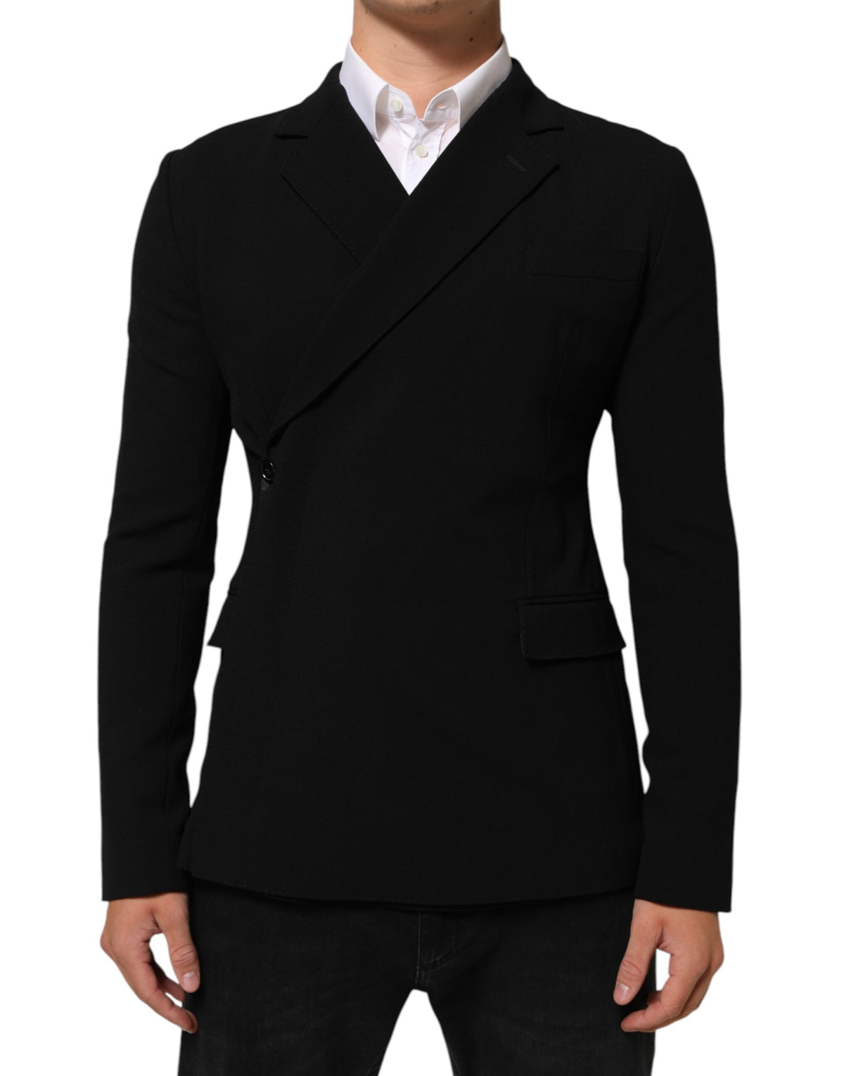 Veste Blazer Croisée Homme en Laine Noire Dolce & Gabbana