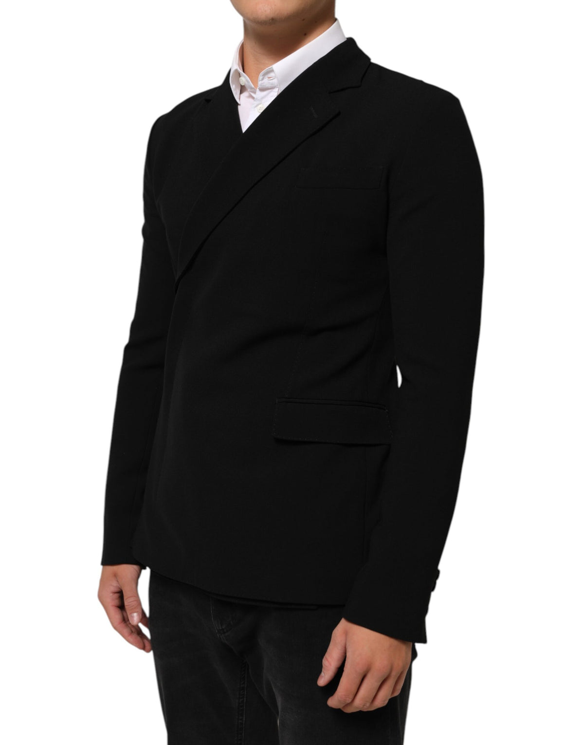 Veste Blazer Croisée Homme en Laine Noire Dolce & Gabbana