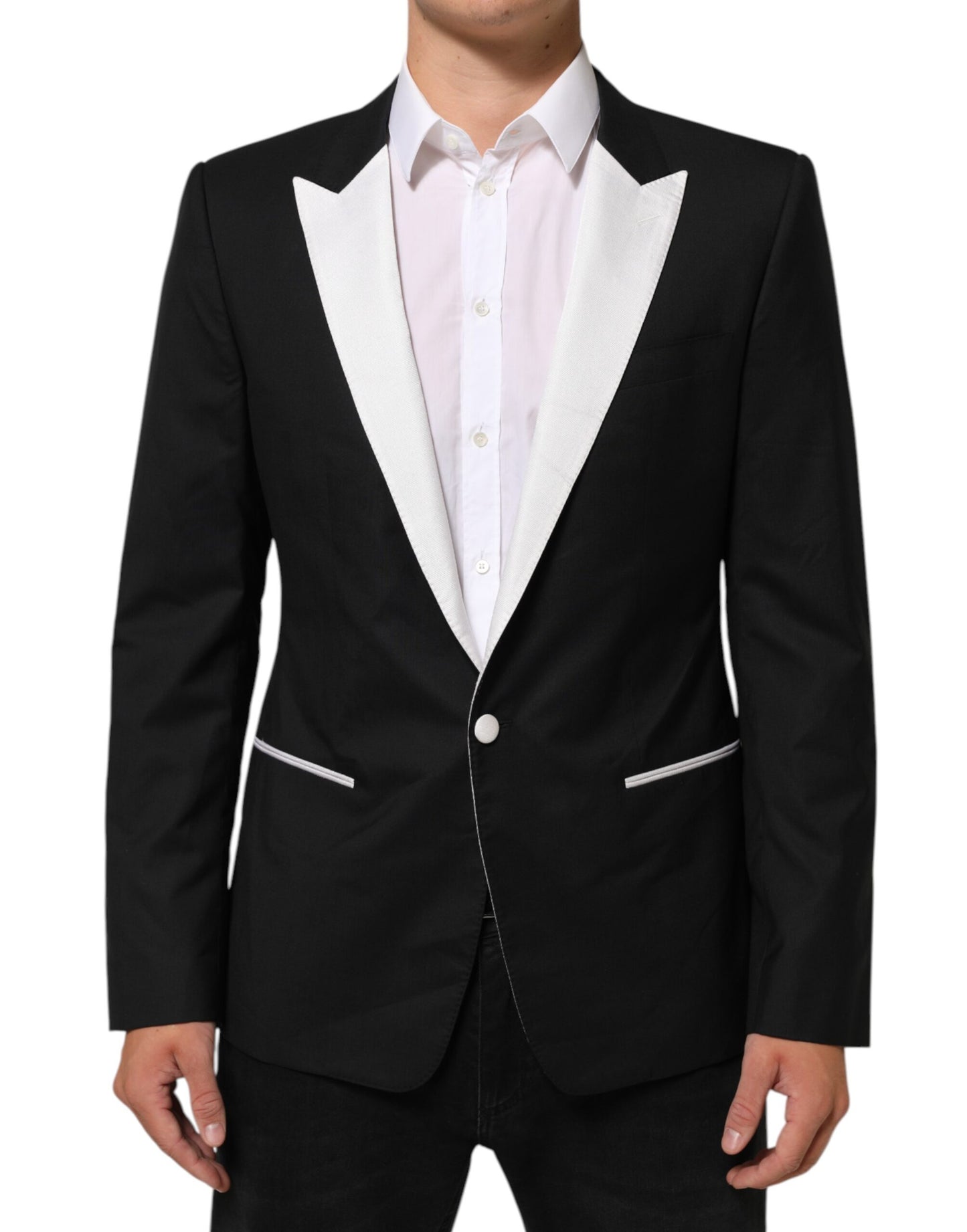 Dolce &amp; Gabbana Zwart Wit MARTINI 1 Knoop Heren Pak Blazer