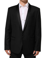 Dolce & Gabbana Blazer de costume pour homme en laine noire, 1 bouton, GOLD