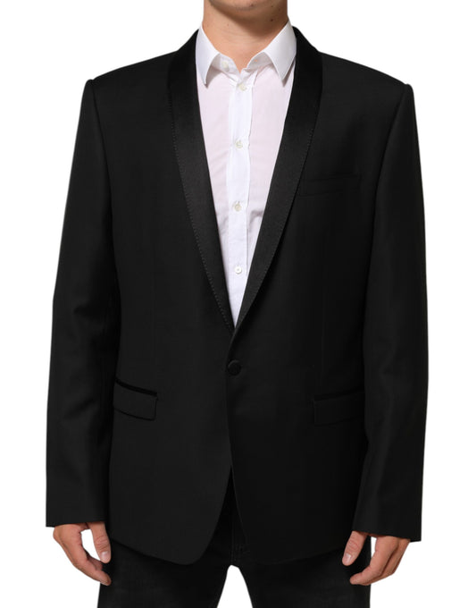 Blazer en laine noire à un bouton pour homme, Dolce &amp; Gabbana, doré.