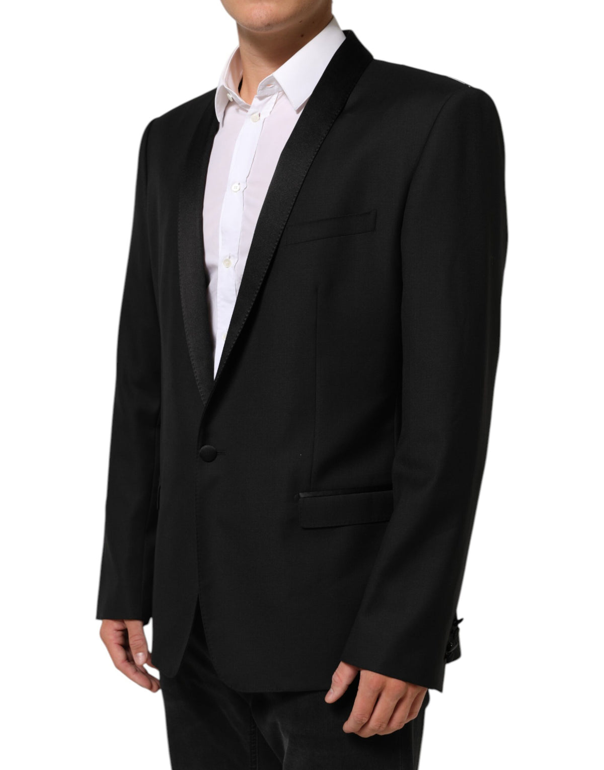 Dolce & Gabbana Blazer de costume pour homme en laine noire, 1 bouton, GOLD