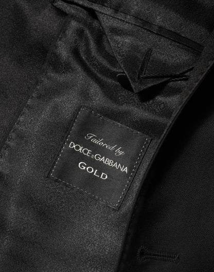 Blazer en laine noire à un bouton pour homme, Dolce &amp; Gabbana, doré.