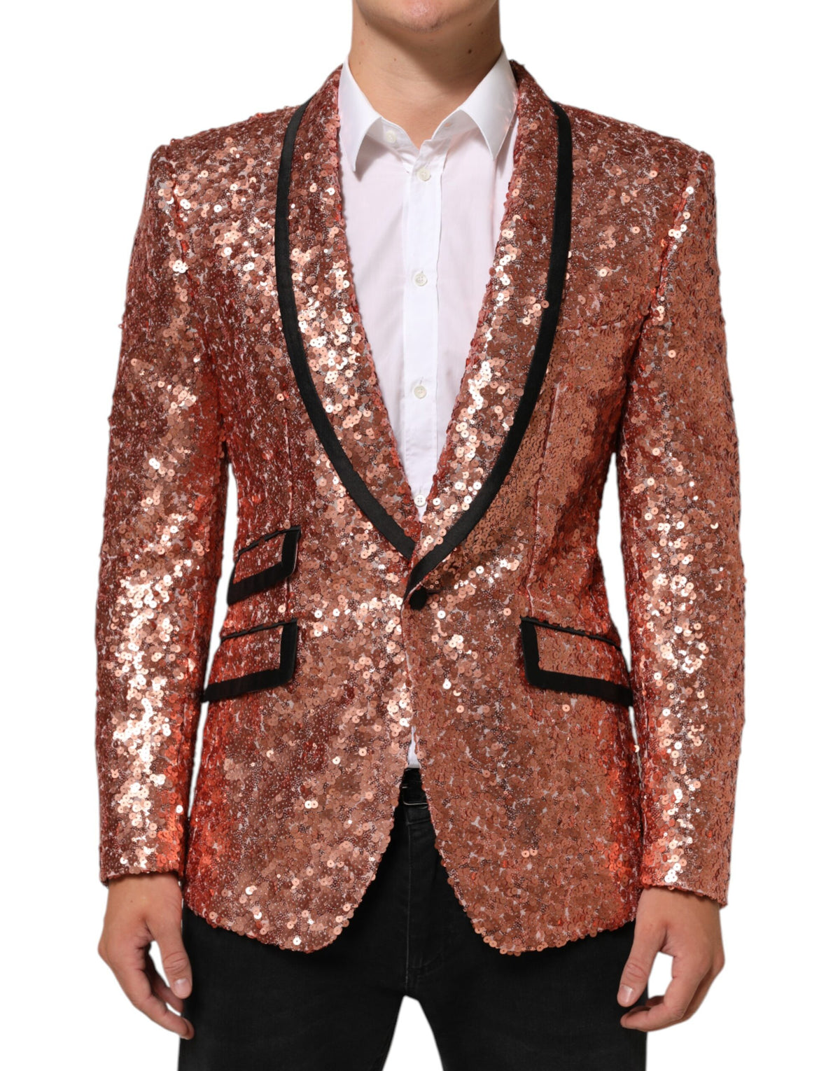 Veste de costume homme à un bouton Dolce & Gabbana rose à sequins SICILIA