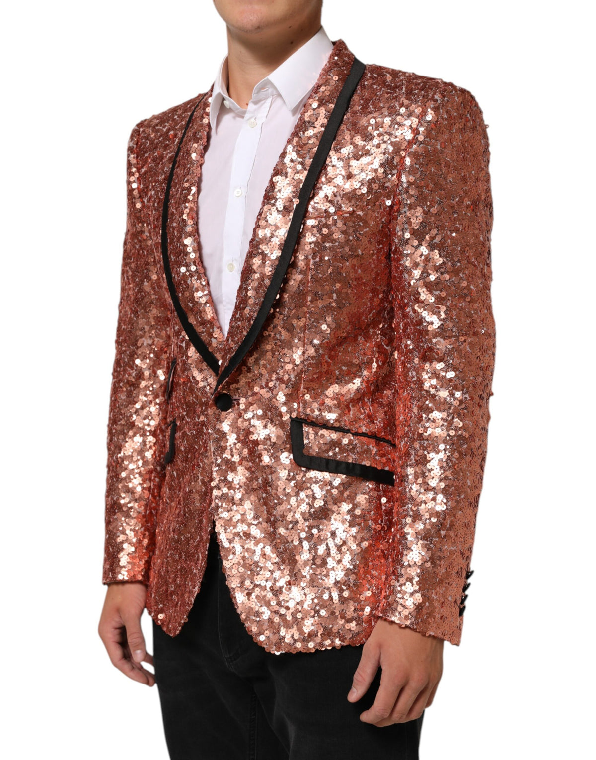 Veste de costume homme à un bouton Dolce & Gabbana rose à sequins SICILIA