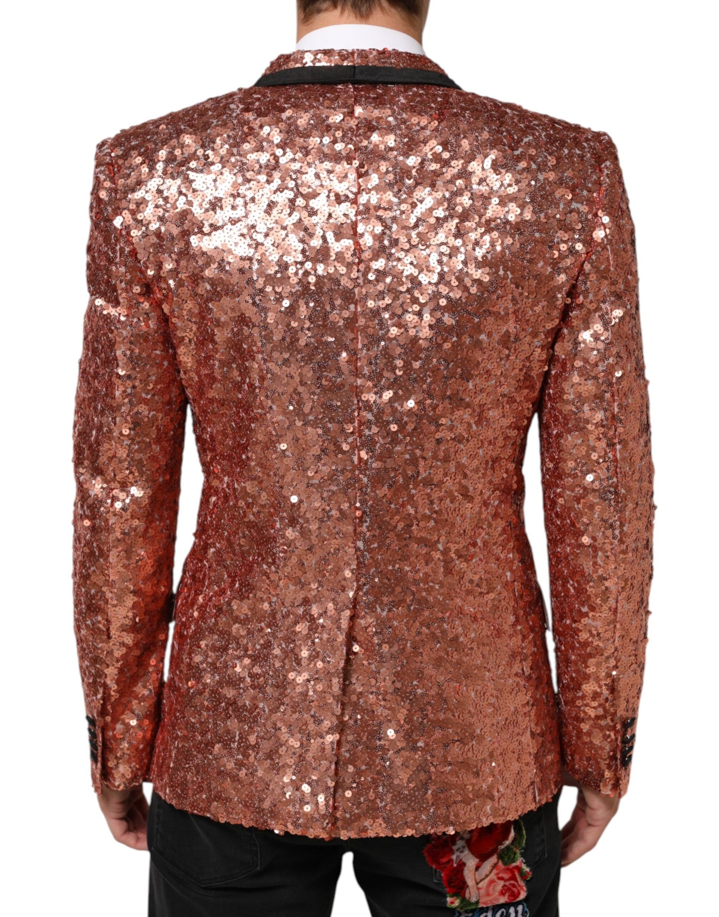 Blazer en costume pour homme Dolce &amp; Gabbana SICILIA rose à paillettes, à un bouton.