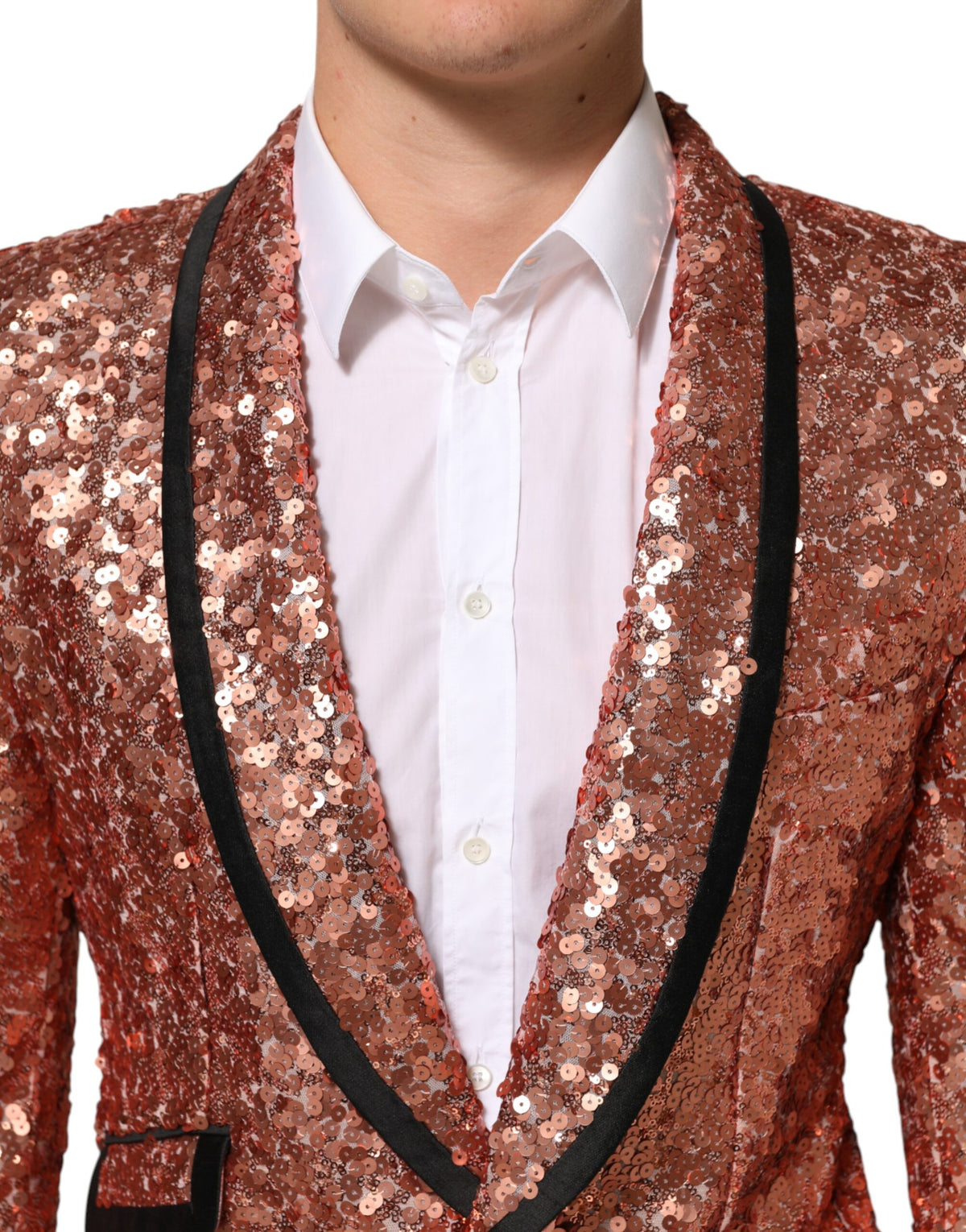Veste de costume homme à un bouton Dolce & Gabbana rose à sequins SICILIA