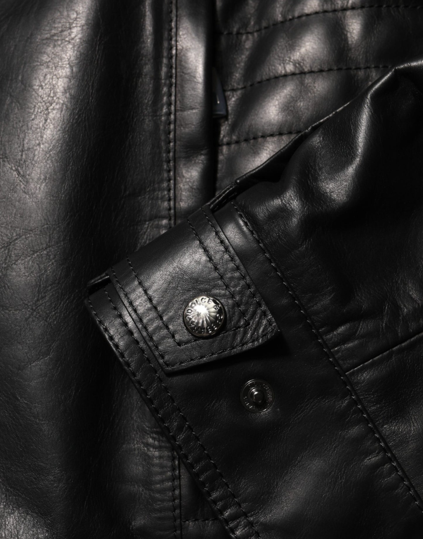 Blouson en cuir noir à fermeture éclair intégrale, style motard, Dolce &amp; Gabbana