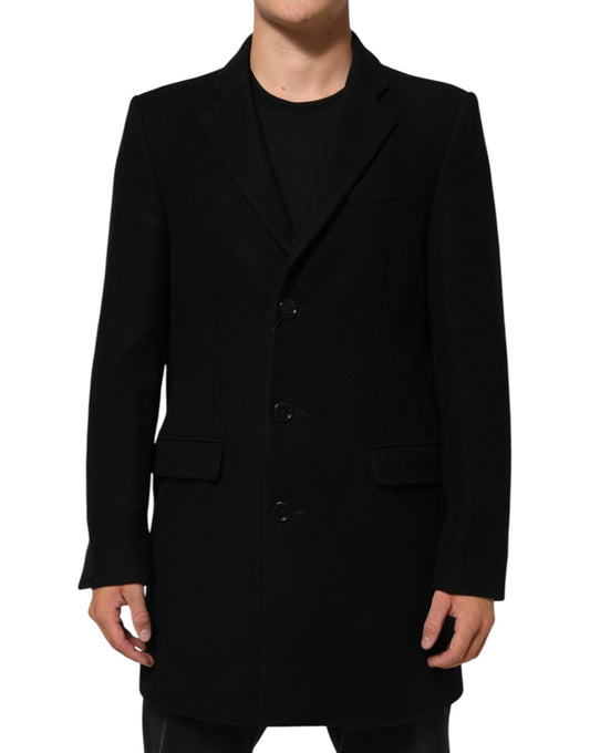 Manteau-trencher noir en laine à boutons pour homme de Dolce &amp; Gabbana