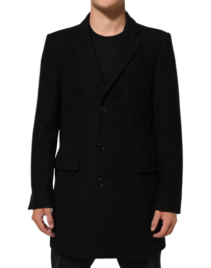 Manteau-trencher noir en laine à boutons pour homme de Dolce &amp; Gabbana