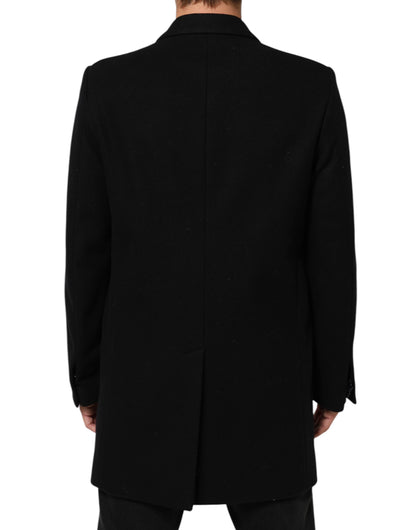 Manteau-trencher noir en laine à boutons pour homme de Dolce &amp; Gabbana