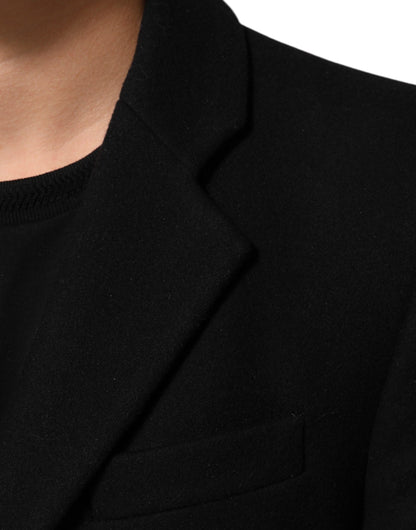 Manteau-trencher noir en laine à boutons pour homme de Dolce &amp; Gabbana