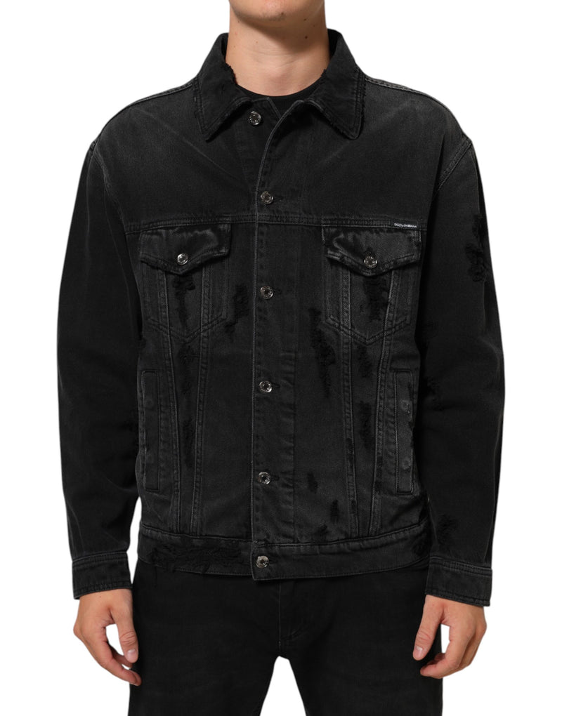 Blouson en jean en coton extensible noir de Dolce & Gabbana
