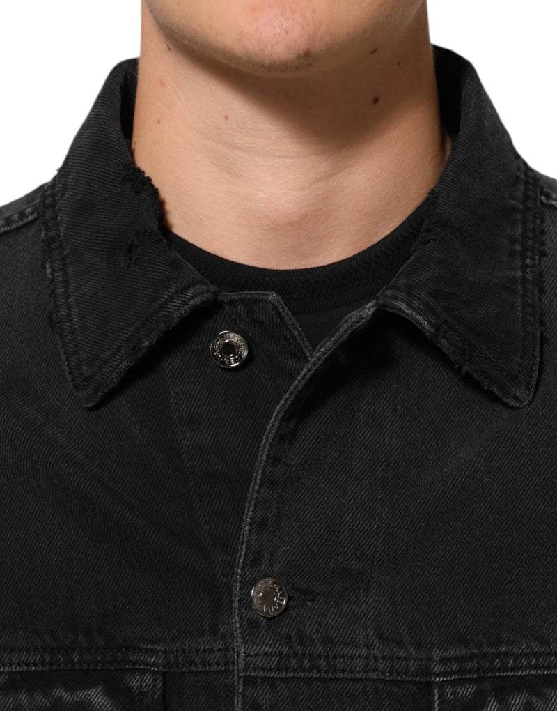 Blouson en jean en coton extensible noir de Dolce & Gabbana