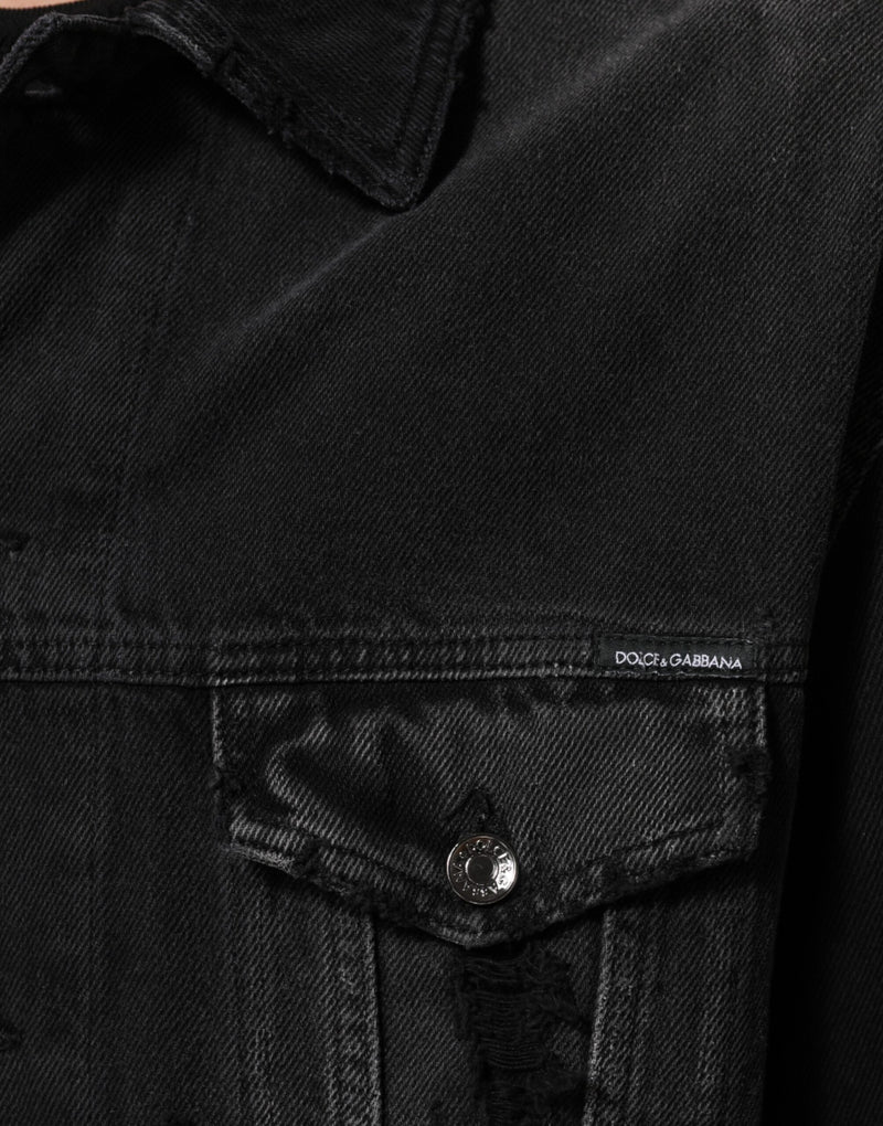 Blouson en jean en coton extensible noir de Dolce & Gabbana