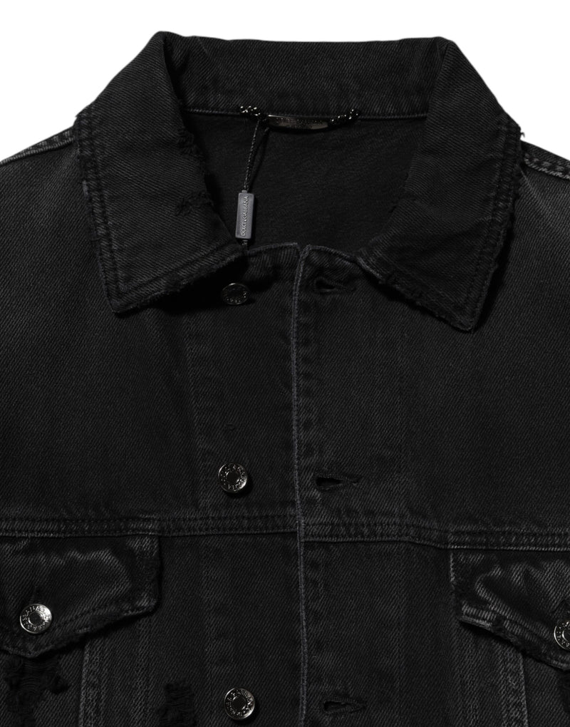 Blouson en jean en coton extensible noir de Dolce & Gabbana