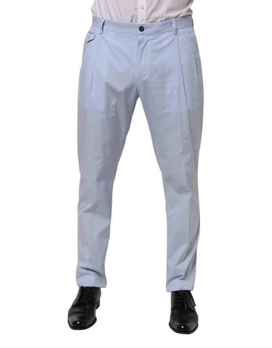 Pantalon homme Dolce &amp; Gabbana en coton stretch bleu clair, coupe fuselée.
