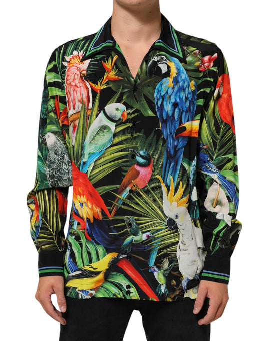 Chemise décontractée à imprimé perroquet multicolore Dolce &amp; Gabbana