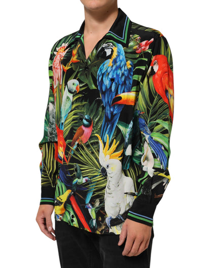 Chemise décontractée à imprimé perroquet multicolore Dolce &amp; Gabbana