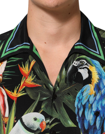 Chemise décontractée à imprimé perroquet multicolore Dolce &amp; Gabbana