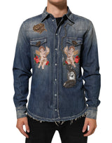 Chemise boutonnée en jean Dolce & Gabbana Blue Angel Patch pour homme