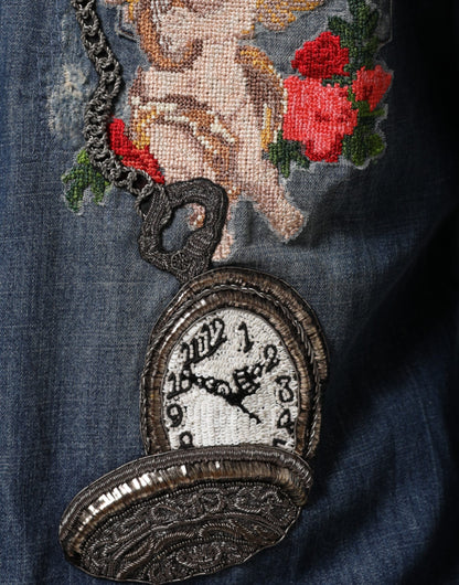 Chemise en jean à boutons pour homme Dolce &amp; Gabbana, bleu, avec patch Angel.