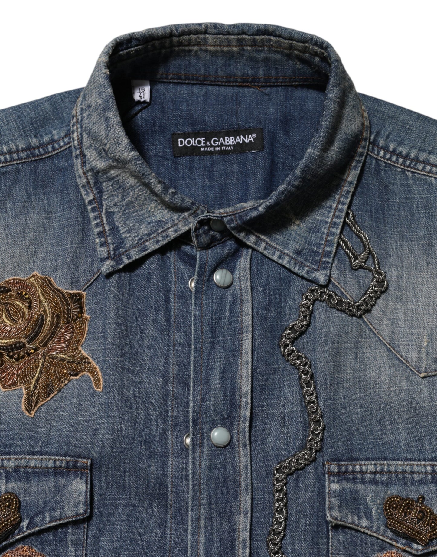 Chemise en jean à boutons pour homme Dolce &amp; Gabbana, bleu, avec patch Angel.