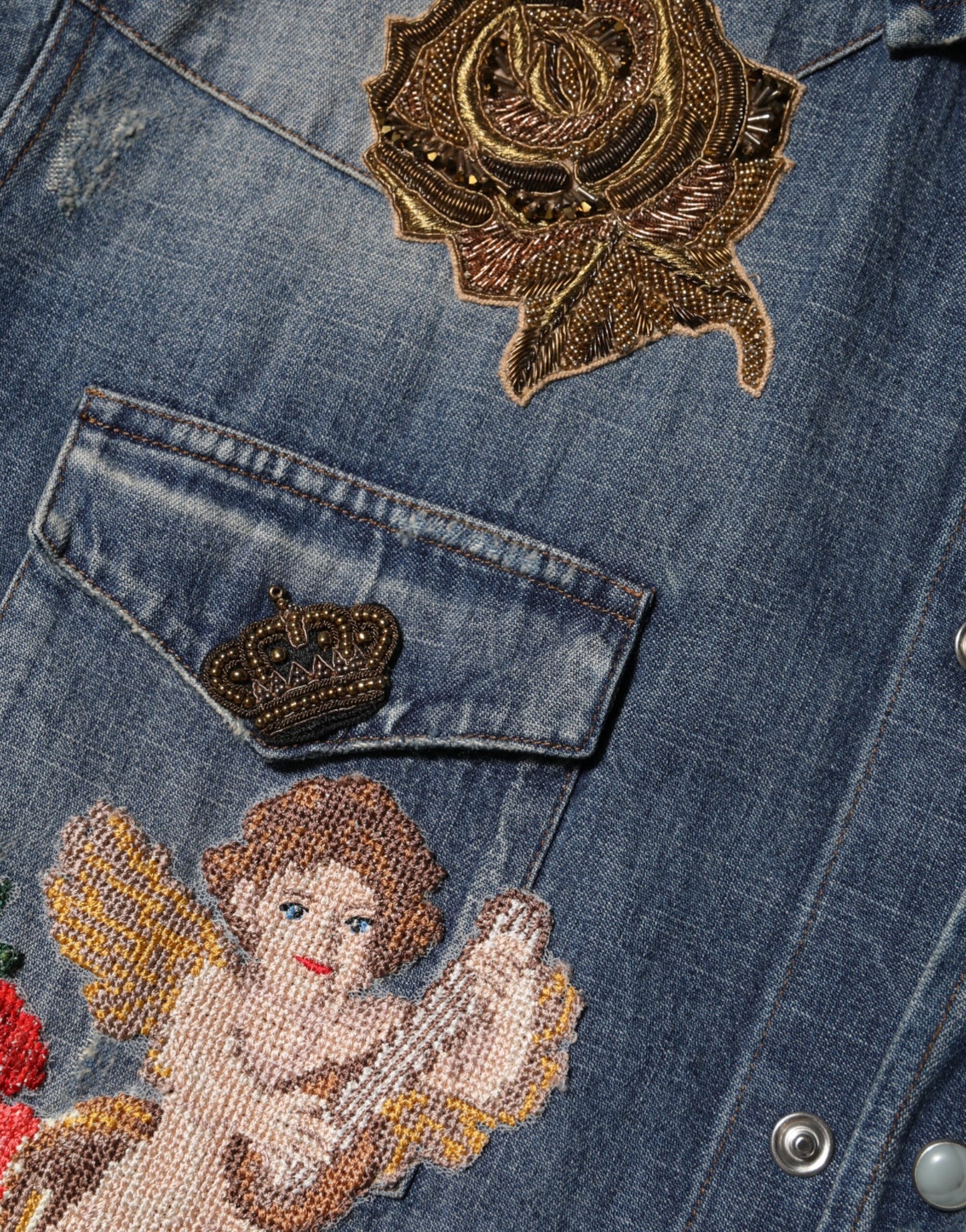 Chemise en jean à boutons pour homme Dolce &amp; Gabbana, bleu, avec patch Angel.