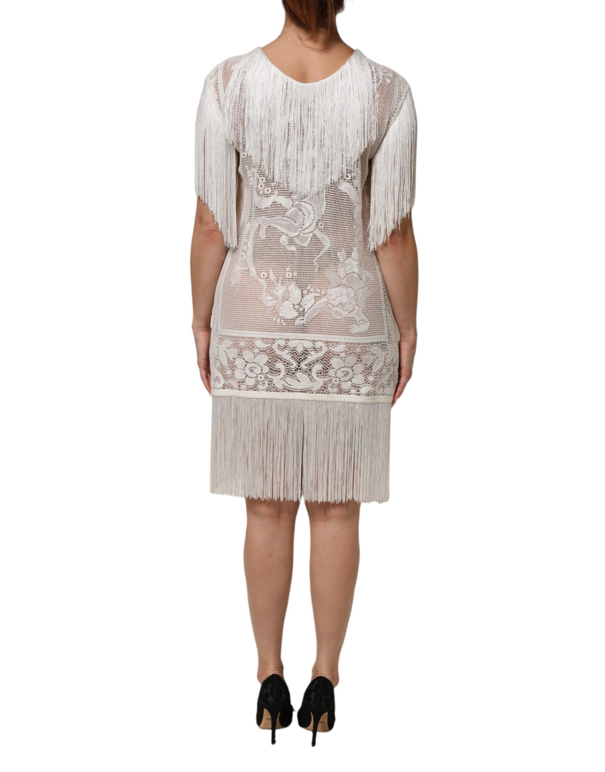 Robe Dolce & Gabbana en Dentelle Florale Blanche à Franges