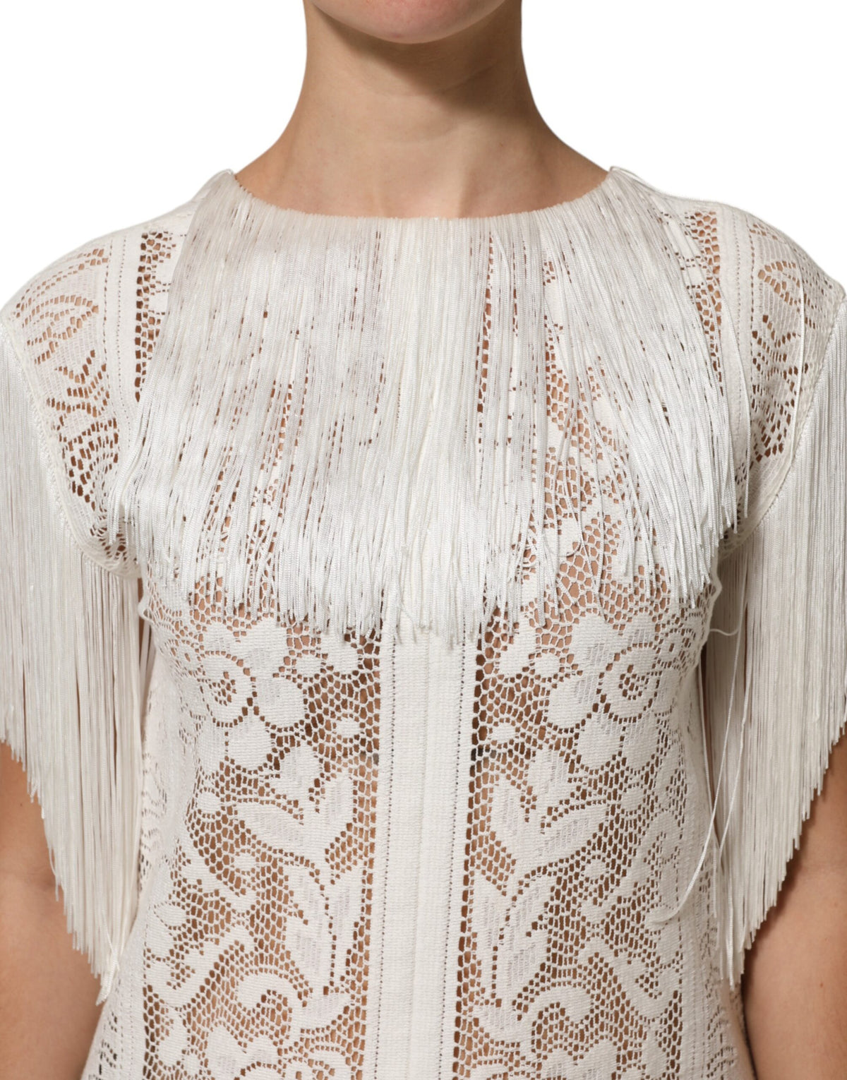 Robe Dolce & Gabbana en Dentelle Florale Blanche à Franges