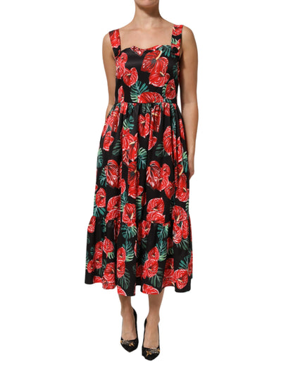 Dolce &amp; Gabbana Multicolor Floral Cotton Poplin Midi-jurk