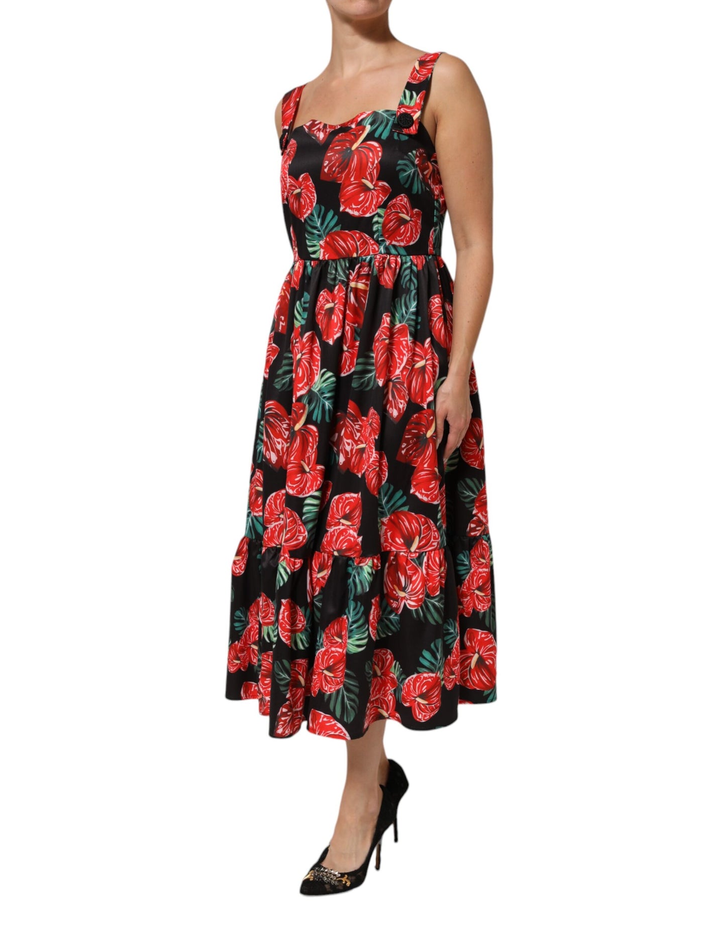 Dolce &amp; Gabbana Multicolor Floral Cotton Poplin Midi-jurk